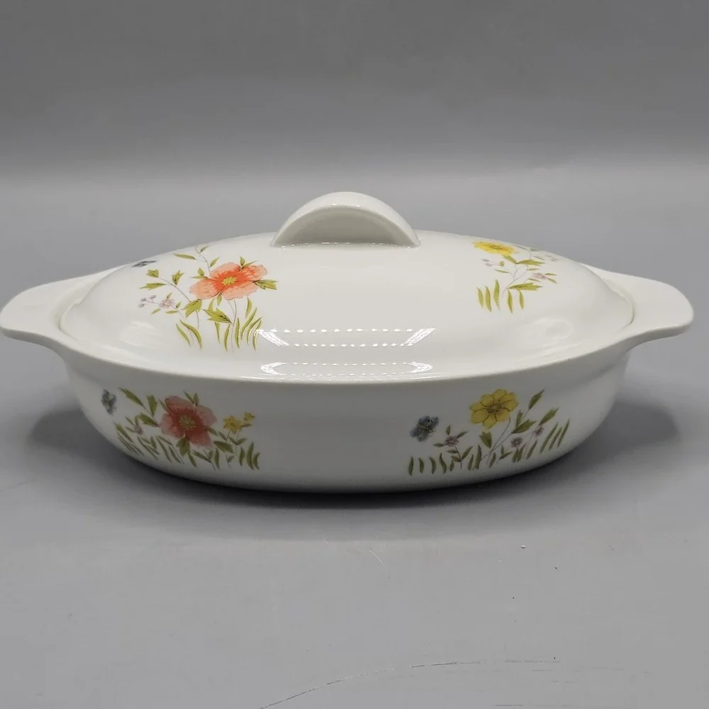 Country Flowers by Andrea Cookware Ceramic Oval Casserole Grandmacore Cottage